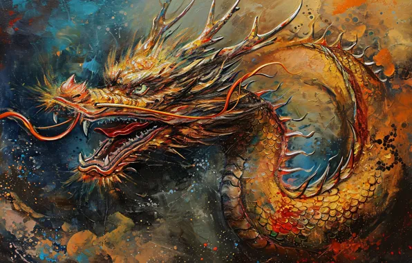 Face, dragon, fantasy, symbol of the year, Oriental style, Asian style, AI art, neural network