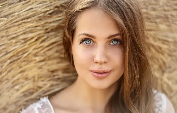Look, girl, the sun, portrait, makeup, hairstyle, hay, brown hair