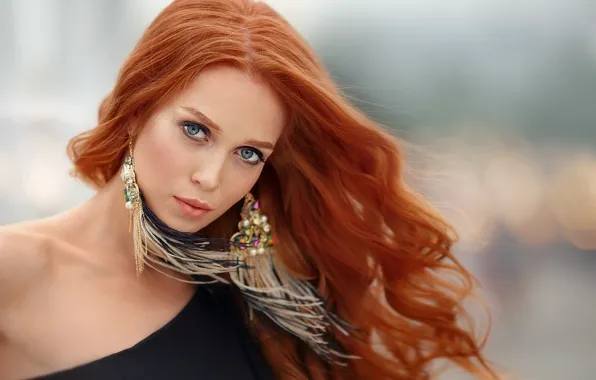 Picture look, girl, face, model, earrings, makeup, red, Anastasia Grosheva