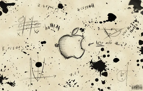 Picture labels, apple, blots, drawings
