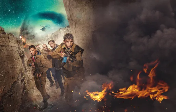 Weapons, fire, soldiers, helicopter, Russia, action, poster, military