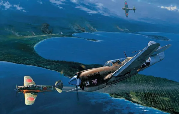 Picture Japan, Flight, USA, Art, Fighters, The second world war, UNITED STATES AIR FORCE, Curtiss P-40N …