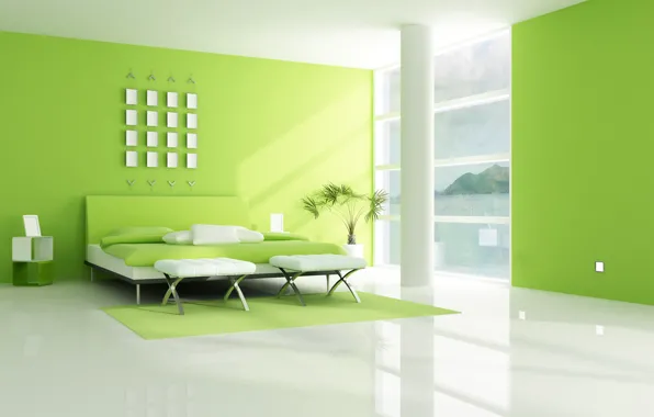 White, interior, green