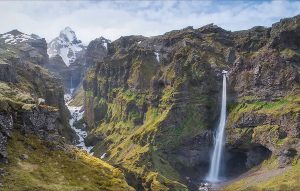 Mountains, nature, view, waterfall, nature, mountain, waterfall, wiew