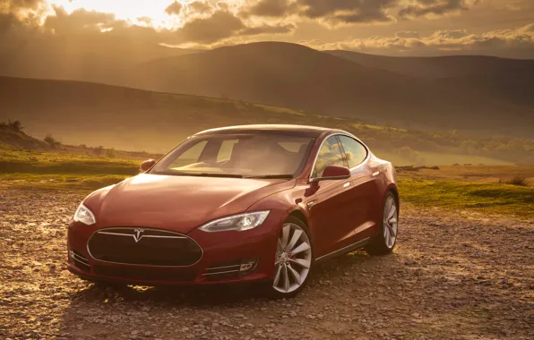 Picture red, Tesla, Model S, P85