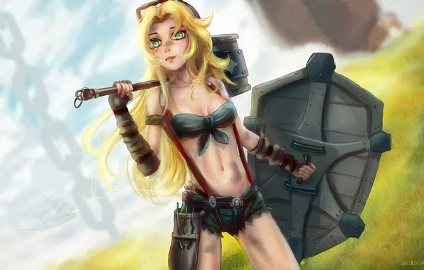 Sword, blonde, girl, shield, warrior, Mistress, Cora, Anvils