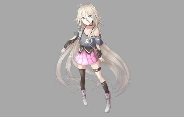 Girl, skirt, minimalism, boots, anime, is, long hair, white hair