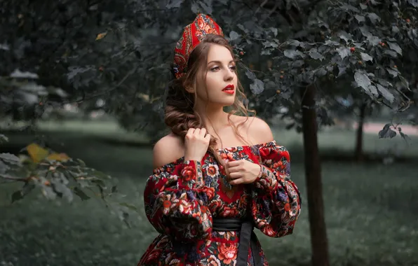 Summer, look, leaves, girl, branches, nature, pose, style