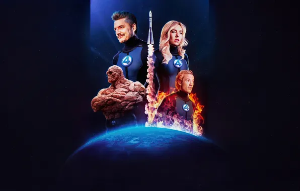 Background, planet, rocket, art, poster, comic, Fantastic four, MARVEL