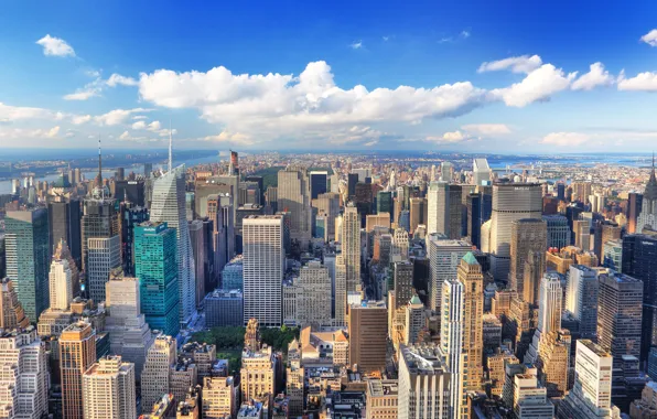 Summer, the city, building, New York, blur, Manhattan, New York, Manhattan