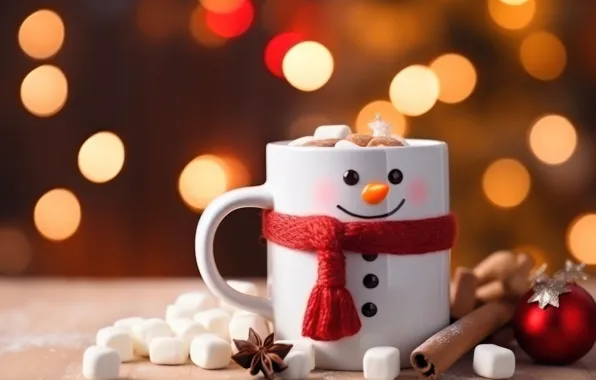 Red, lights, smile, ball, Christmas, mug, Cup, New year