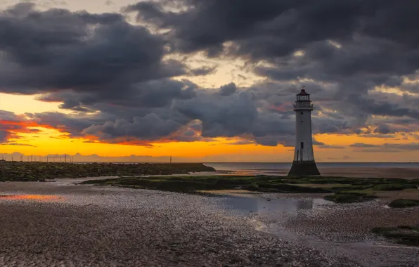 Wallpaper clouds, shore, sand, sea, the evening, twilight, dal, lighthouse