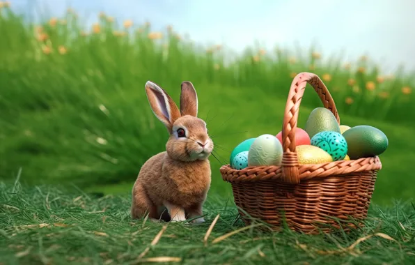 Greens, grass, holiday, glade, eggs, spring, rabbit, meadow
