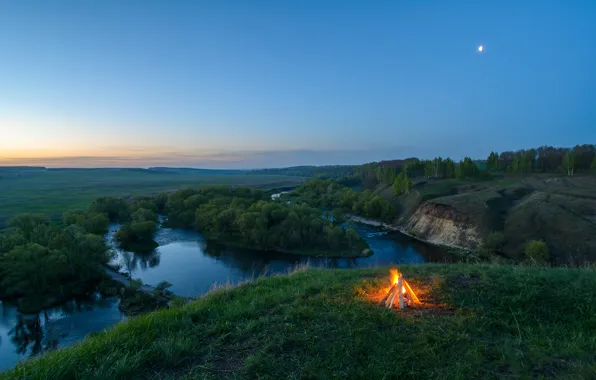 Forest, river, open, panorama, the fire