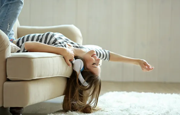 Picture music, woman, headphones, pose, joy