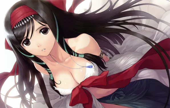 Pendant, bow, priestess, long hair, art, shining hearts, tony taka, kaguya