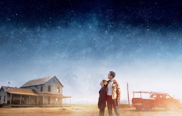 Picture Cooper, Girl, House, Clouds, Sky, Cars, Stars, Legendary Pictures