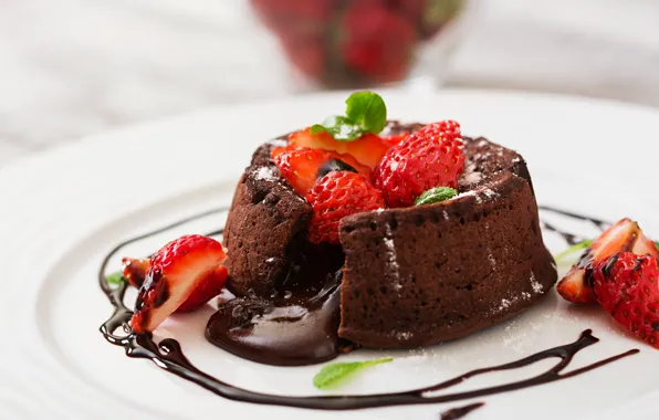 Chocolate, Strawberry, Cake, Dessert, Mint