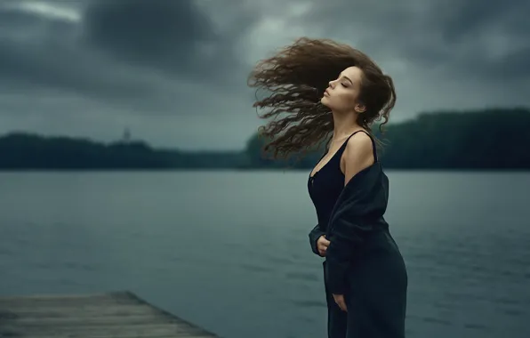 Picture look, girl, pose, lake, hair, pierce, beautiful, JIRI ZAPLETAL