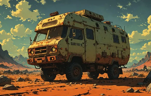 Machine, auto, desert, minibus