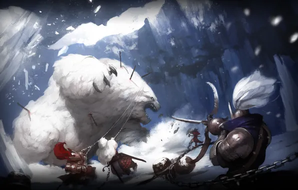 Picture snow, monster, war, bear, rage, chain, battle, vindictus