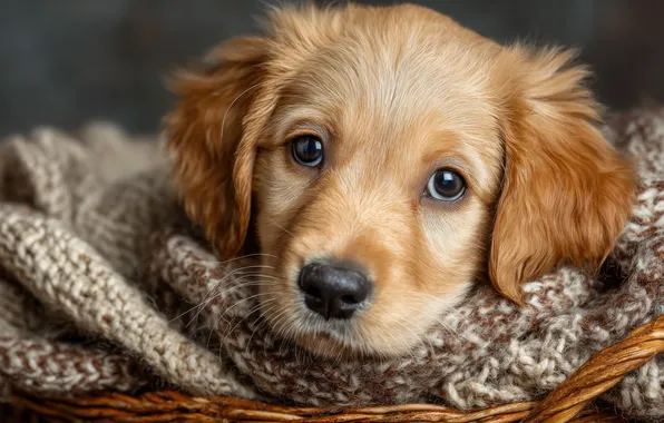 Look, portrait, dog, scarf, baby, red, cute, puppy