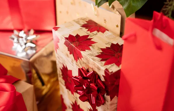 Christmas, gifts, red, New year, bow, a lot, different, box