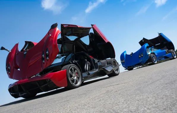 Picture the sky, blue, red, Pagani, Zonda, the front, supercars, Pagani
