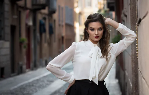 Picture girl, pose, street, model, bokeh