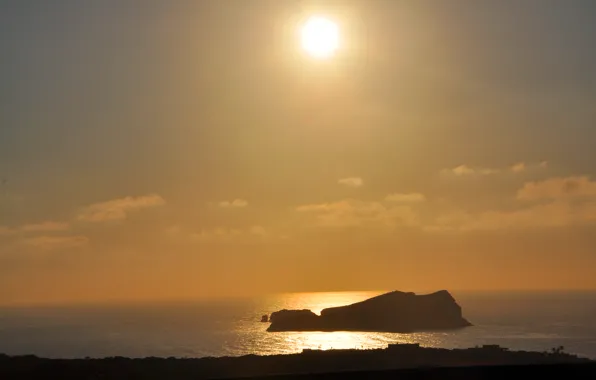 Sea, landscape, sunset, orange, the evening