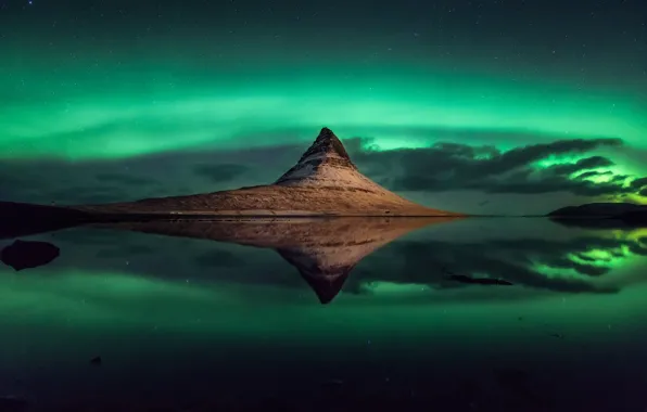 Picture stars, night, nature, reflection, mountain, beauty, Northern lights, Iceland