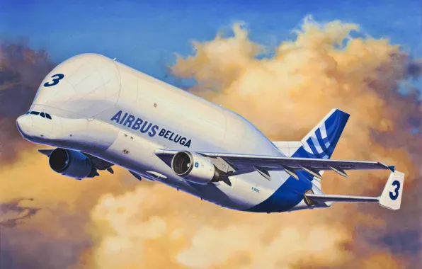 Picture art, airplane, painting, aviation, Airbus A300-600 ST `BELUGA`