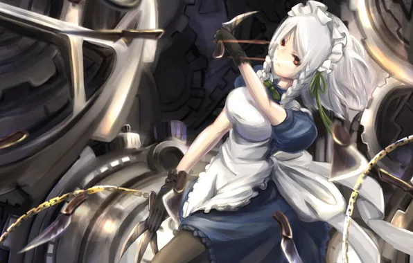Picture look, girl, weapons, mechanism, knives, chain, gesture, touhou
