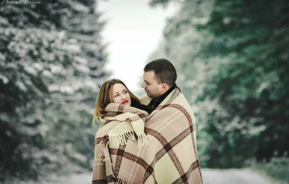 Winter, Love, pair, plaid, January