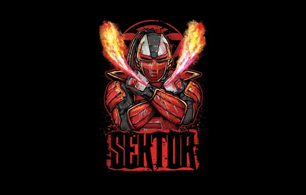 Red, fighter, cyborg, art, Mortal Kombat, Sector