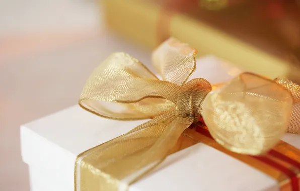 Gold, holiday, box, gift, tape, bow, packaging, surprise