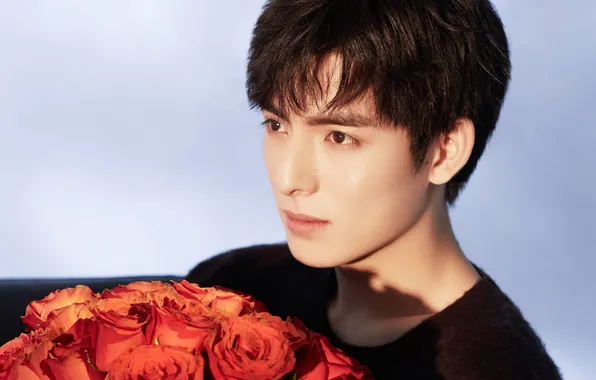 Roses, bouquet, guy, actor, red roses, chinese actor, Wang Hao Xuan, Wang Hao Xuan