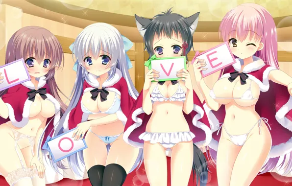 Girl, sexy, cleavage, thighhighs, pink hair, long hair, boobs, anime