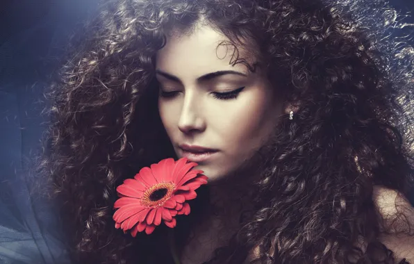 Picture flowers, face, hair, gerbera