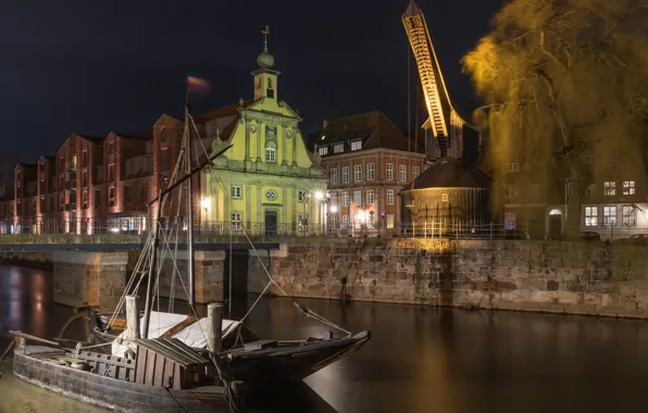 Night, lights, Germany, Luneburg