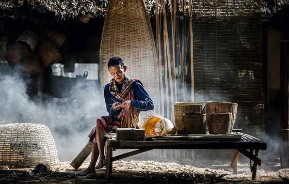 Man, child, asian, villager