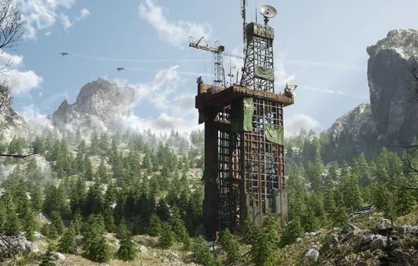 Forest, mountains, construction, Server Dust, Elevation