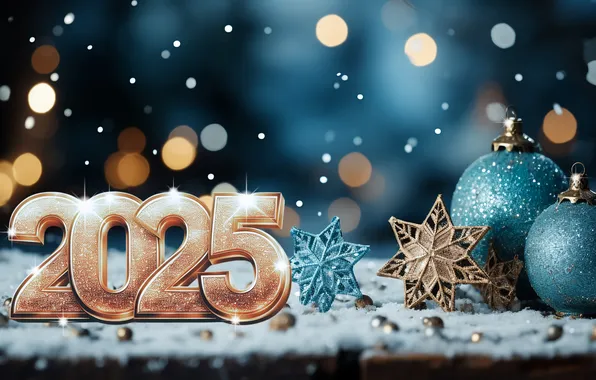 Snow, decoration, figures, New year, golden, new year, winter, snow