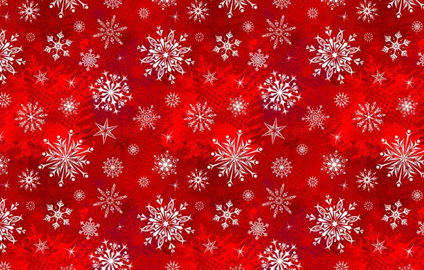 Snowflakes, red, background, figure, new year, stars, texture