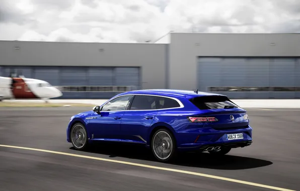 Picture blue, building, speed, blur, Volkswagen, universal, Shooting Brake, 2020