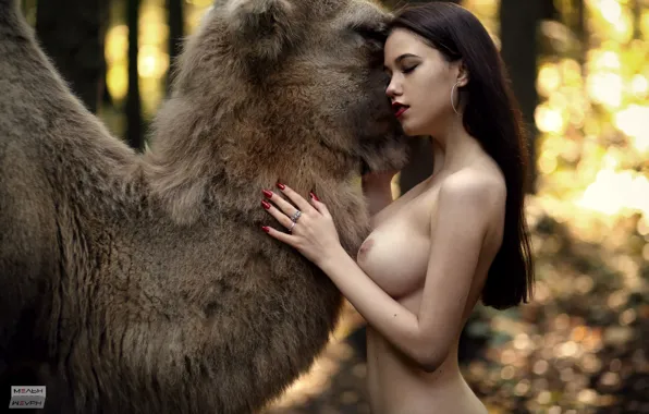 Chest, trees, nature, pose, model, naked, body, hand