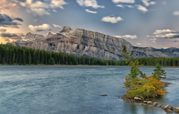 Forest, mountains, lake, Canada, Albert, Banff National Park, Alberta, Canada