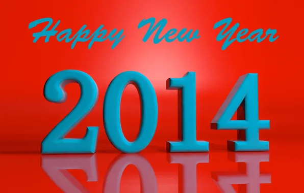 Reflection, holiday, the inscription, figures, new year, 2014, happy new year, red background