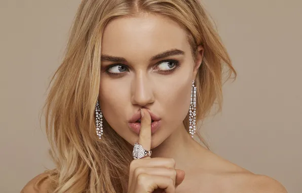 Eyes, girl, face, model, hair, earrings, ring, finger