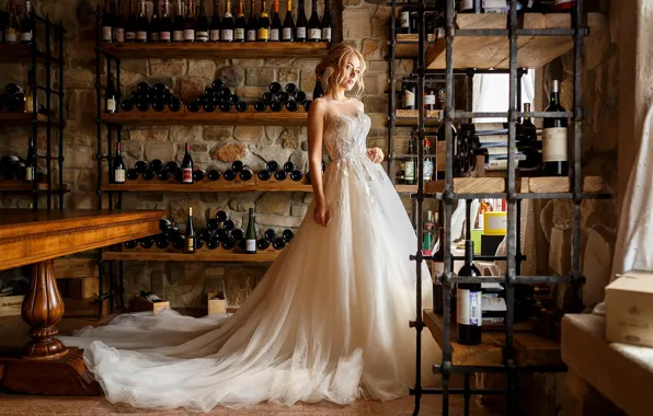 Picture girl, pose, wine, dress, wedding, Anastasia Kosareva